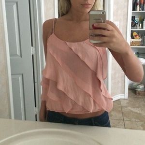 🛍American Eagle pink sheer ruffle tank top